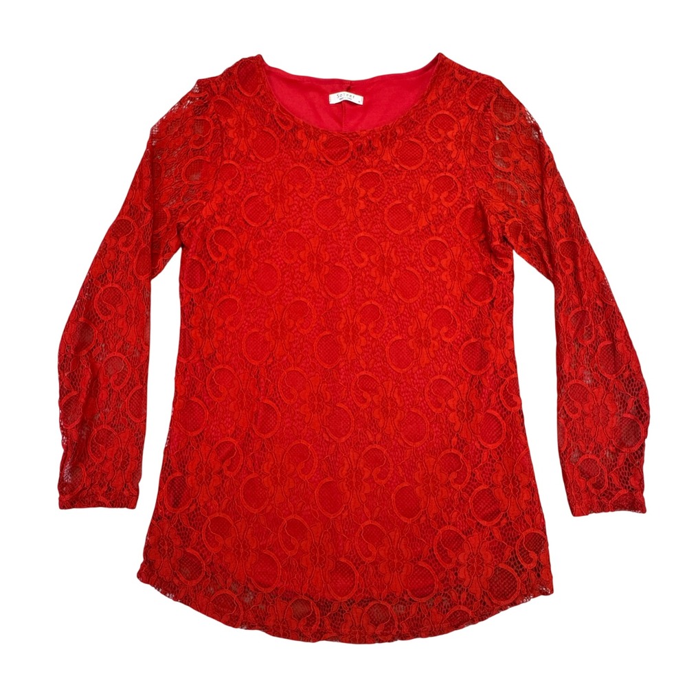 SoTeer Blouse Women's Medium Red Lace Valentine's‎ Day Romantic Floral Tunic Top